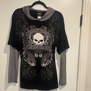 Beautiful rhinestones Harley Davidson Black Graphic Hoodie